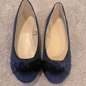 Janie and Jack Navy Velvet Bow Flats - size 1